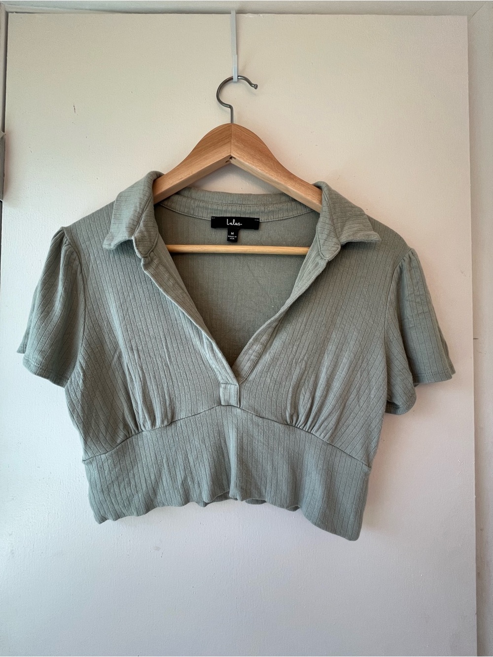 Lulu's Sage Ribbed Cropped Polo